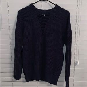 Navy Blue V Neck Heartloom Sweater